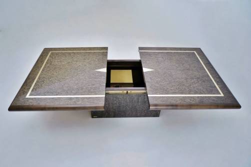 Eric Maville coffee table sliding top, extending into a mirrored bar, 1970`s ca, French